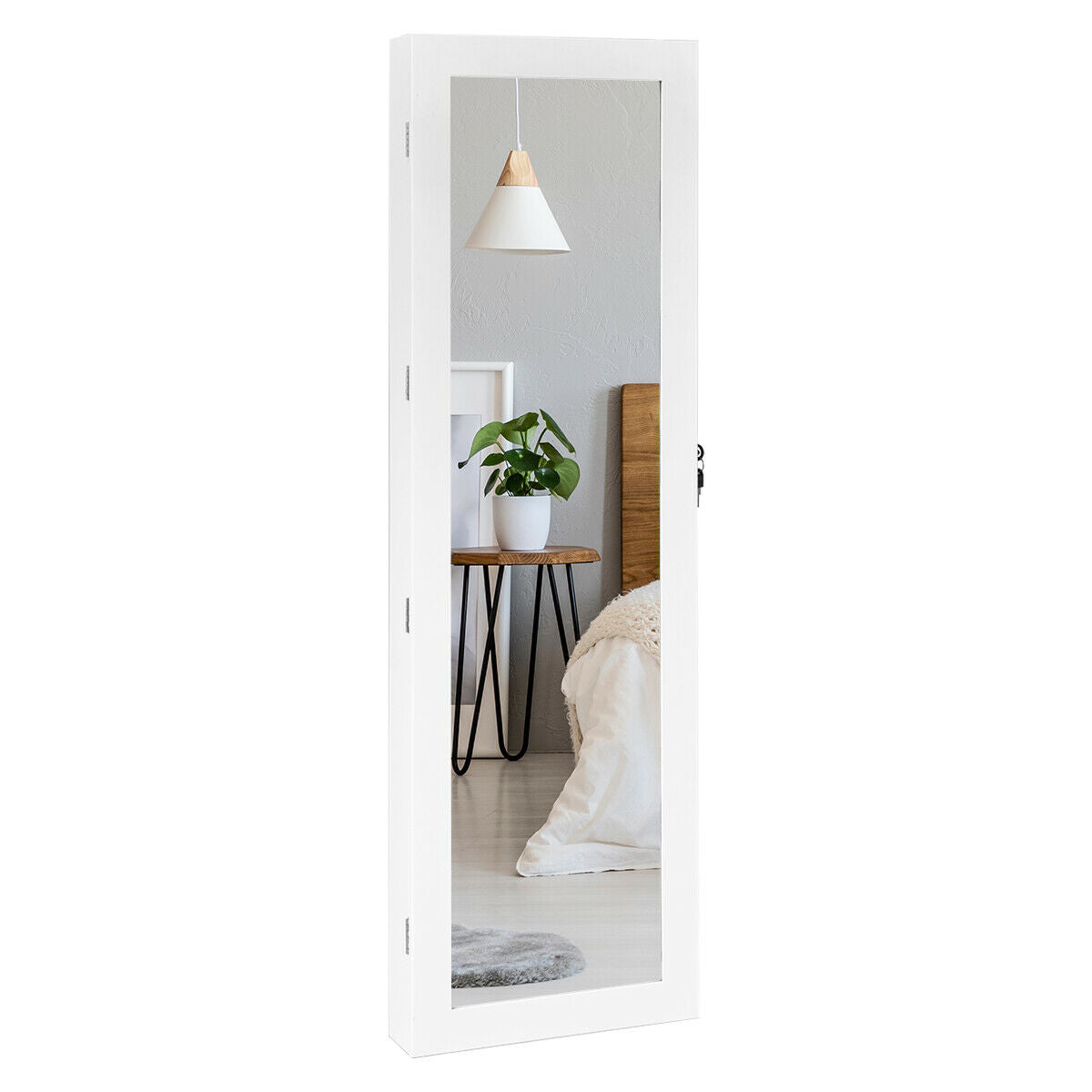 Wall-Mounted Lockable Jewelry Cabinet with LED Mirror