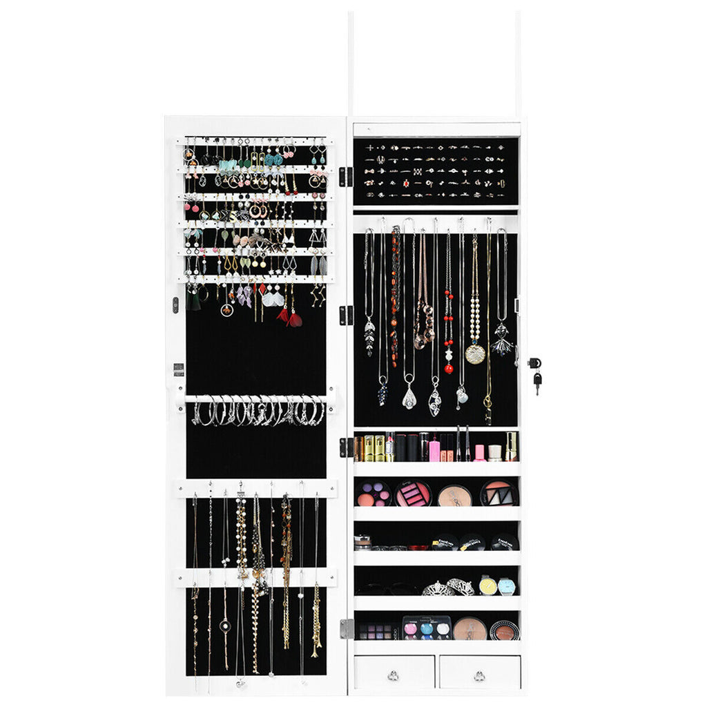 Wall-Mounted Lockable Jewelry Cabinet with LED Mirror