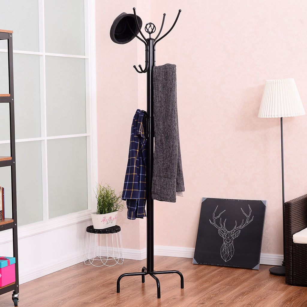 Metal Coat Rack with 12 Hooks - Free-Standing