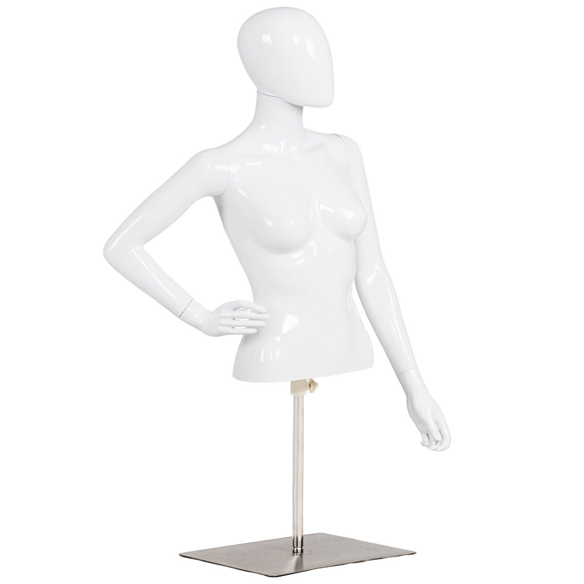 White Female Mannequin Torso Adjustable Height with Metal Stand - Display