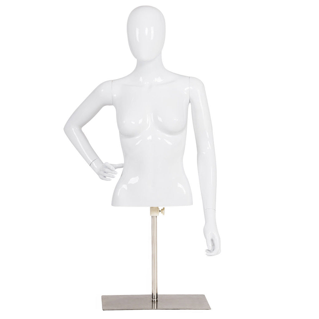 White Female Mannequin Torso Adjustable Height with Metal Stand - Display