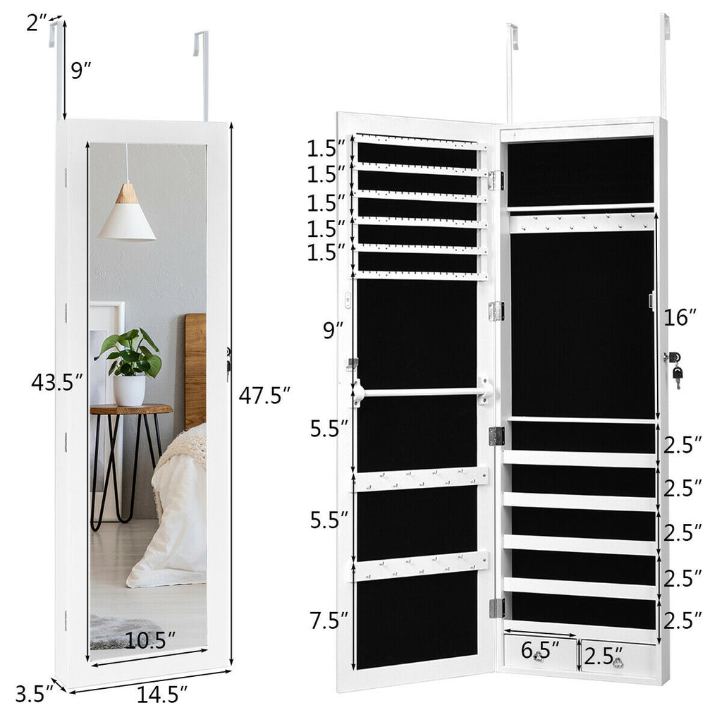Wall-Mounted Lockable Jewelry Cabinet with LED Mirror