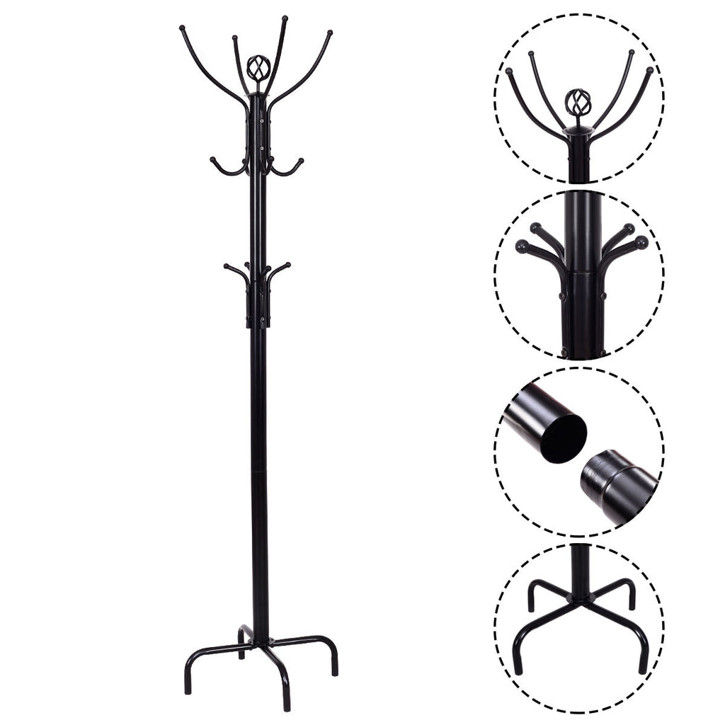 Metal Coat Rack with 12 Hooks - Free-Standing