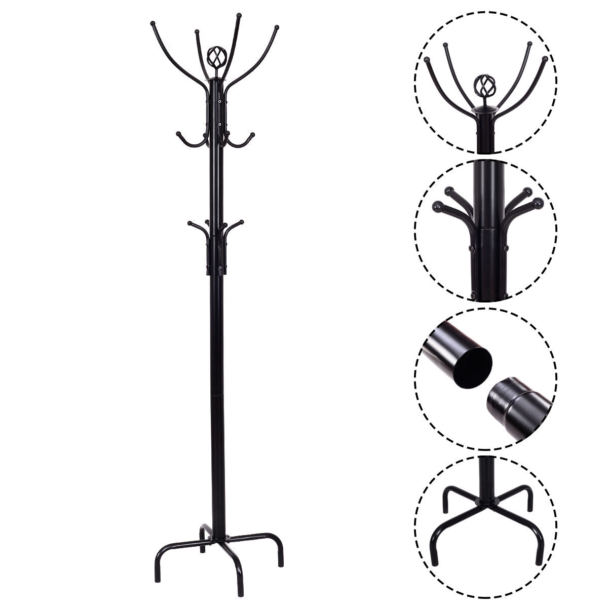 Metal Coat Rack with 12 Hooks - Free-Standing