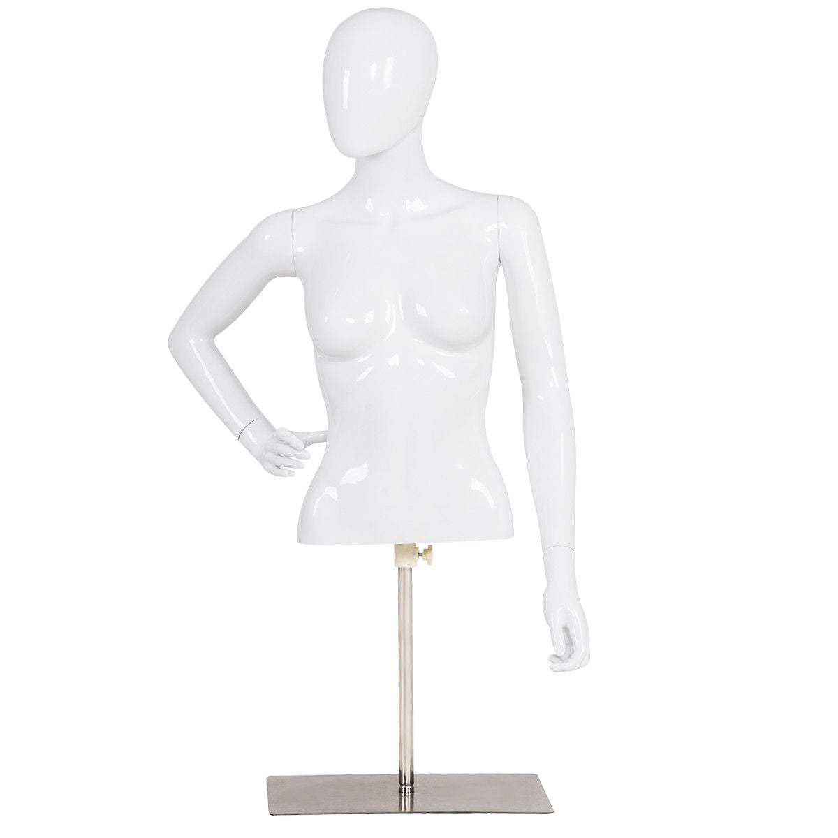 White Female Mannequin Torso Adjustable Height with Metal Stand - Display