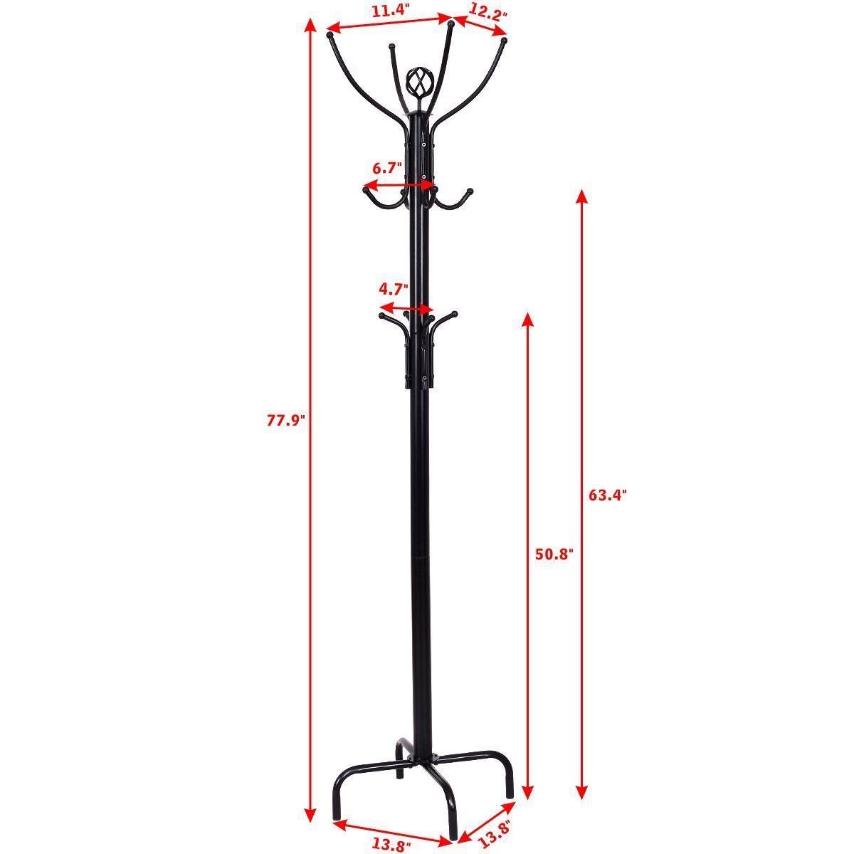 Metal Coat Rack with 12 Hooks - Free-Standing