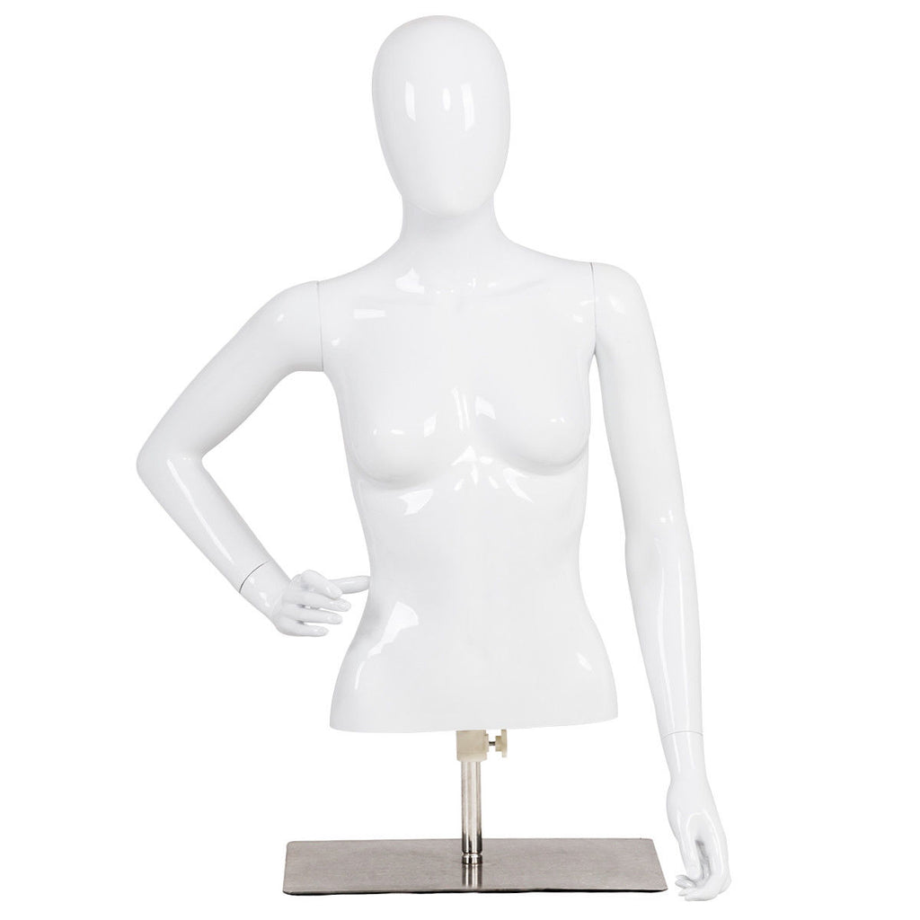 White Female Mannequin Torso Adjustable Height with Metal Stand - Display