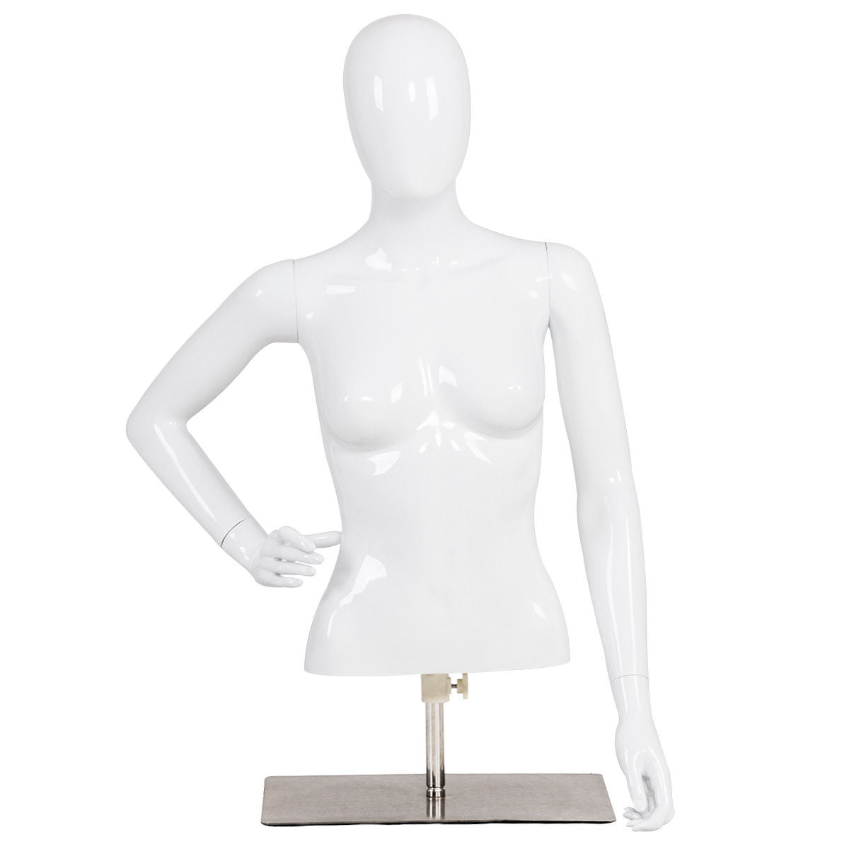 White Female Mannequin Torso Adjustable Height with Metal Stand - Display