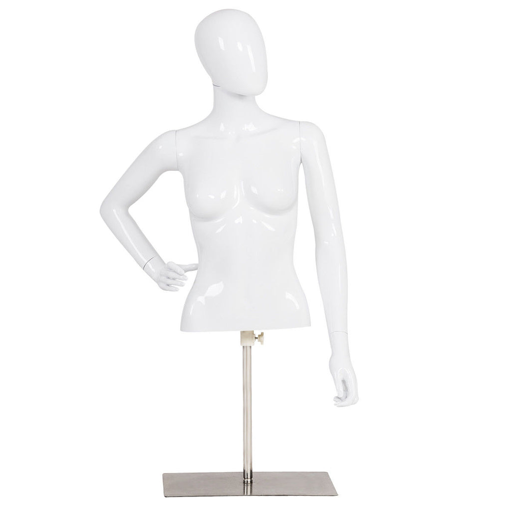 White Female Mannequin Torso Adjustable Height with Metal Stand - Display