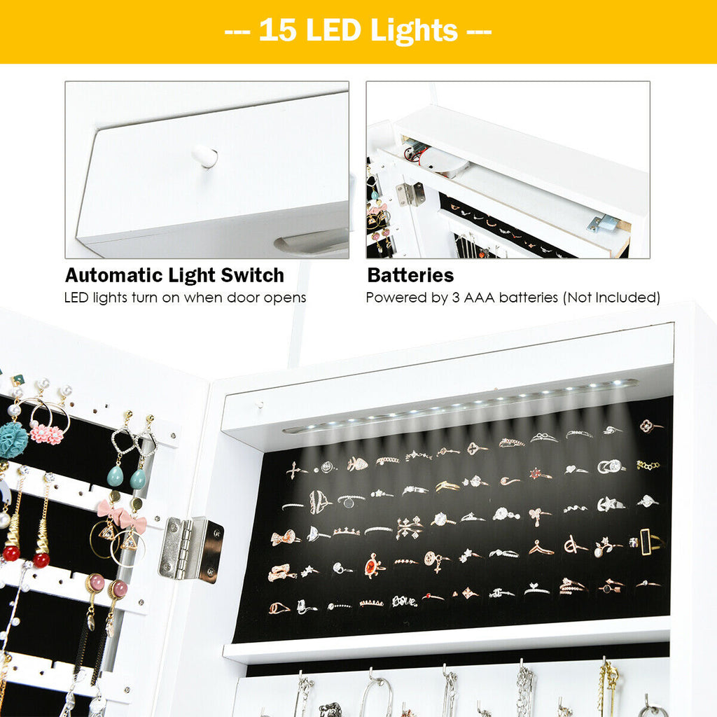Wall-Mounted Lockable Jewelry Cabinet with LED Mirror