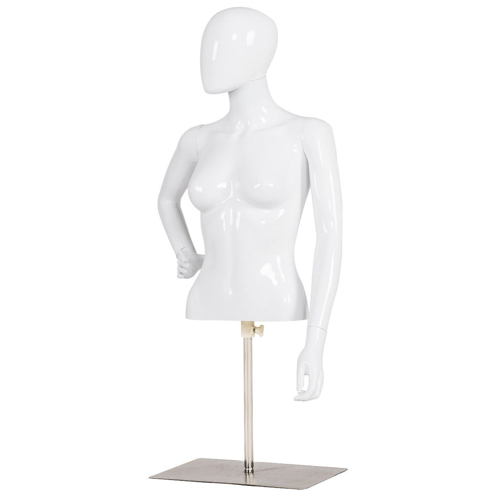 White Male Plastic Half Body Mannequin with Base - Adjustable Head & Arms
