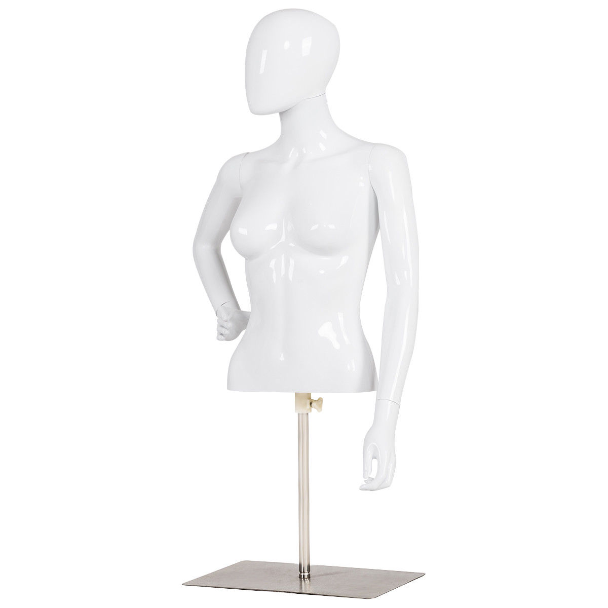 White Female Mannequin Torso Adjustable Height with Metal Stand - Display
