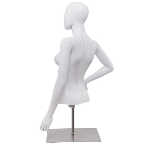 White Female Mannequin Torso Adjustable Height with Metal Stand - Display