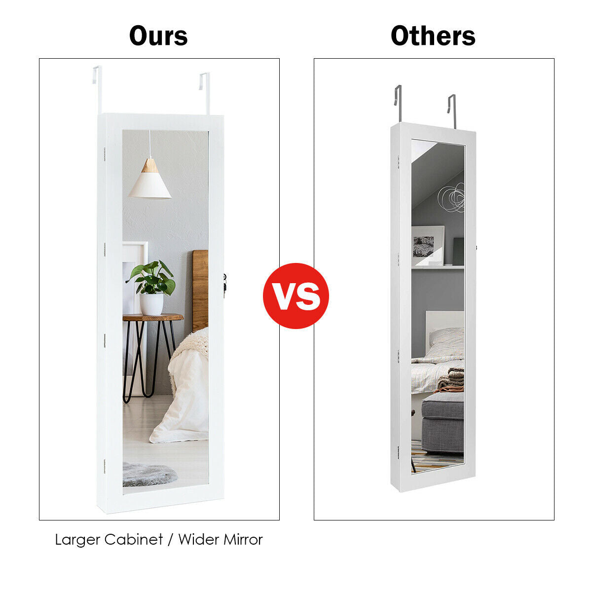 Wall-Mounted Lockable Jewelry Cabinet with LED Mirror