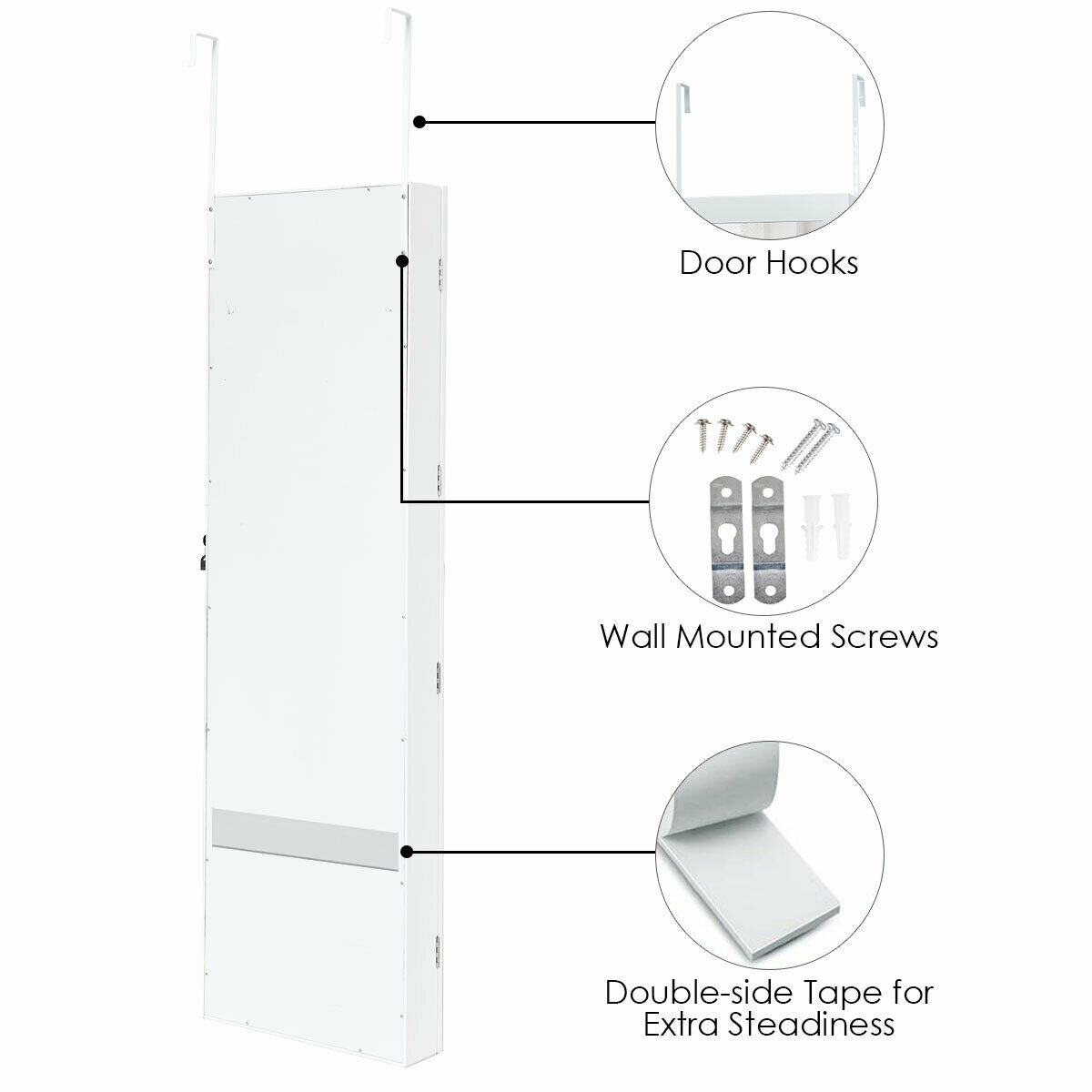 Wall-Mounted Lockable Jewelry Cabinet with LED Mirror