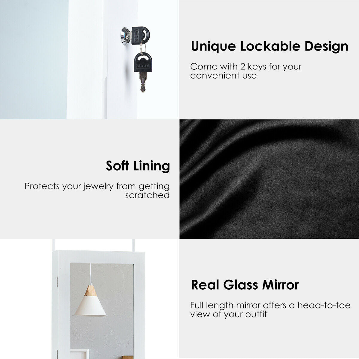 Wall-Mounted Lockable Jewelry Cabinet with LED Mirror