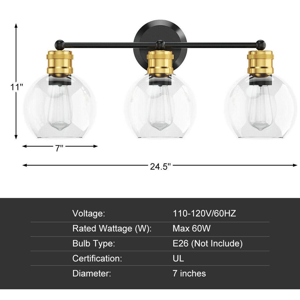 Modern 3-Light Bubble Glass Vanity Wall Light Fixture for Bathroom & Kitchen