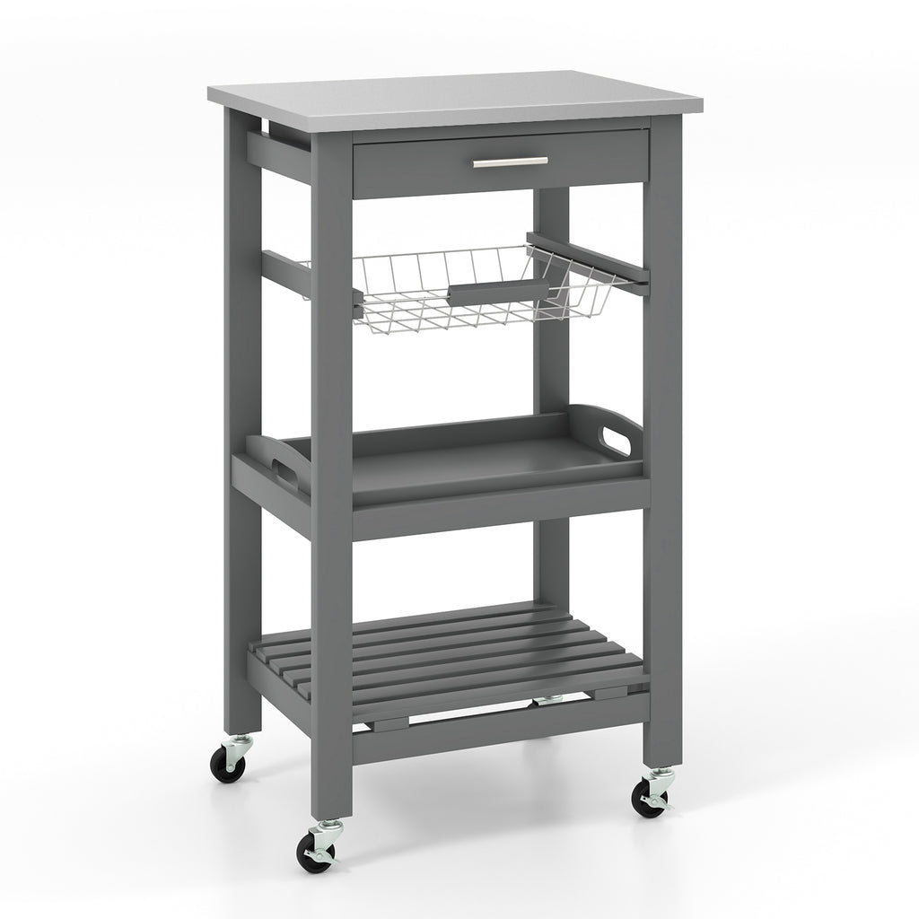 Kitchen Rolling Island Cart with Stainless Steel Top - Black