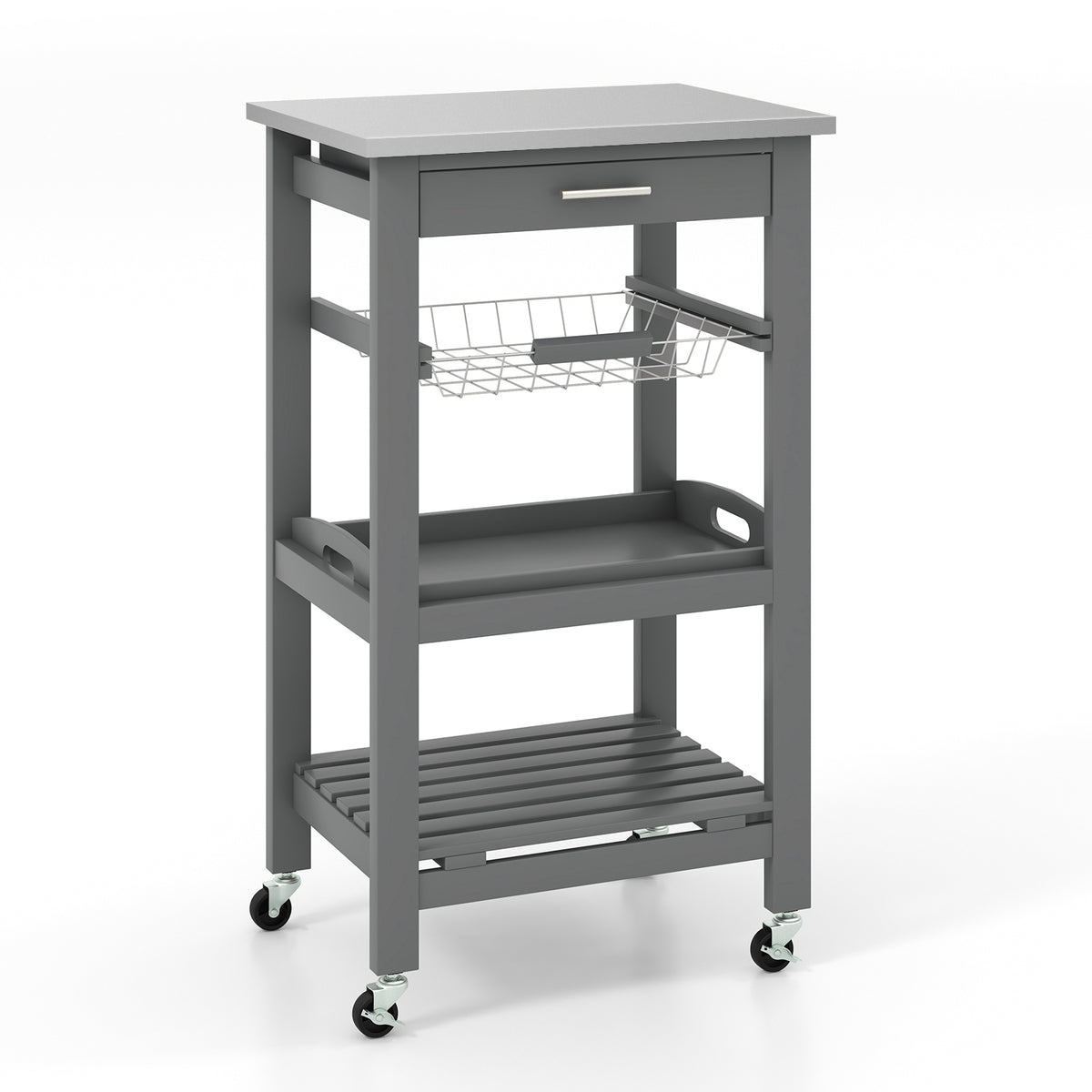 Kitchen Rolling Island Cart with Stainless Steel Top - Black