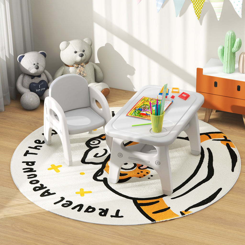 Kids Activity Table and Chair Set with Montessori Toys and Whiteboard - Gray, Tiltable