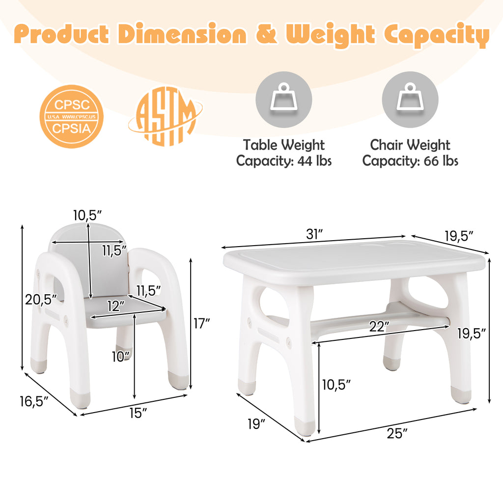 Kids Activity Table and Chair Set with Montessori Toys and Whiteboard - Gray, Tiltable
