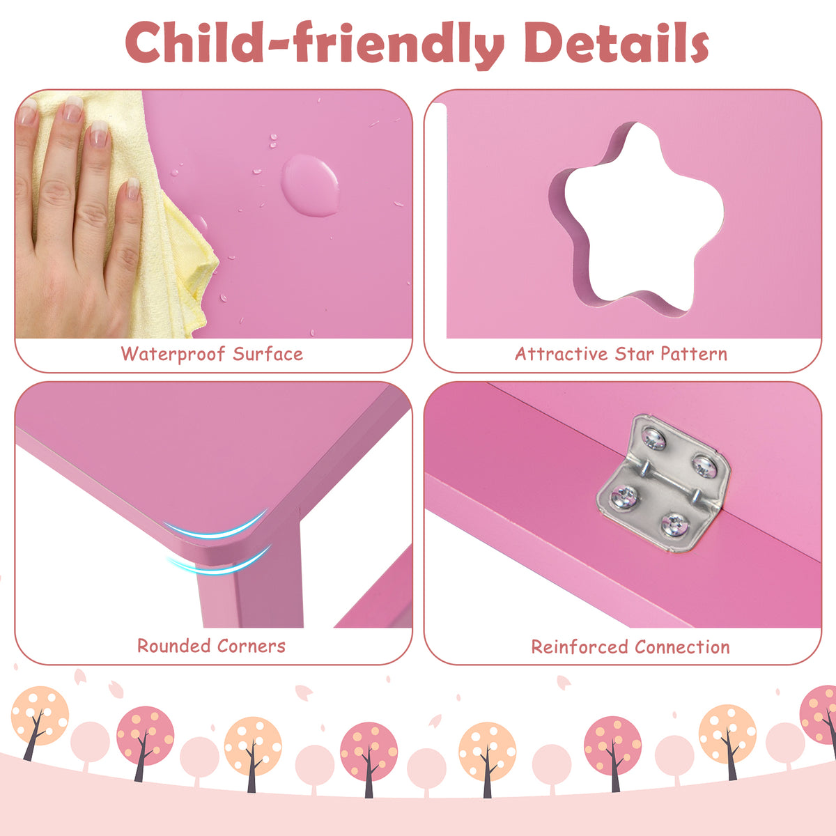 Kids Desk and Chair Set with Hutch and Bulletin Board - Pink, for 3+ Kids