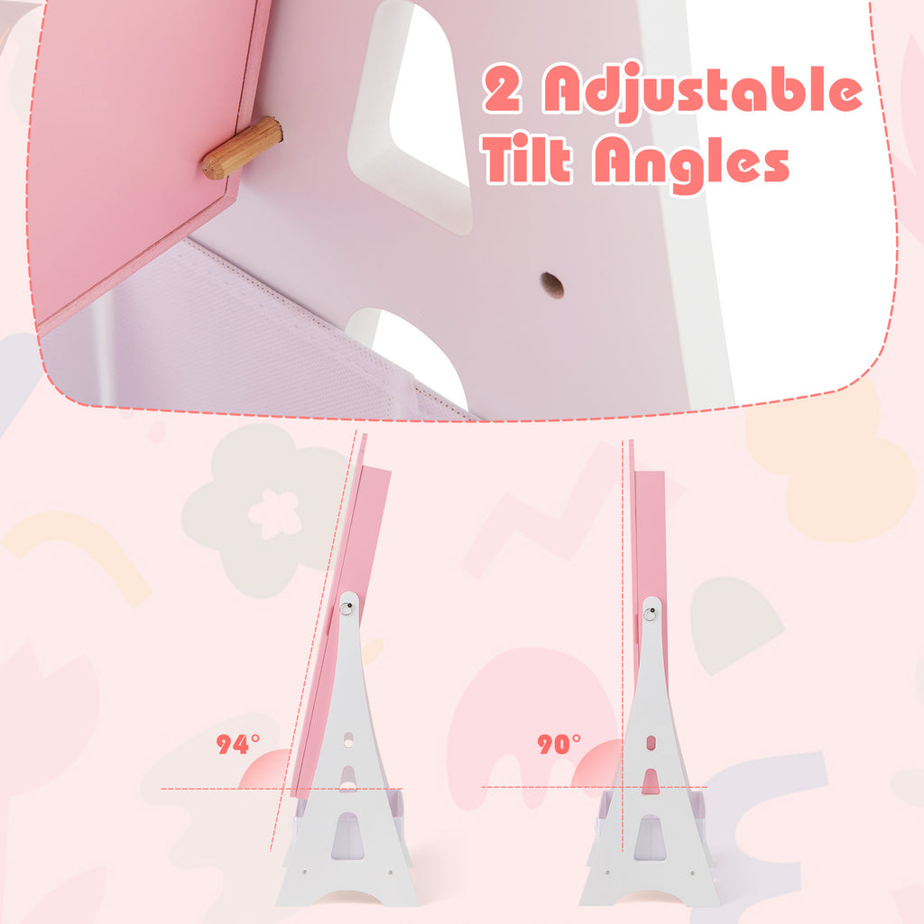 Kids Jewelry Cabinet with Full-Length Mirror & Pink Snowflakes - Foldable Drawers