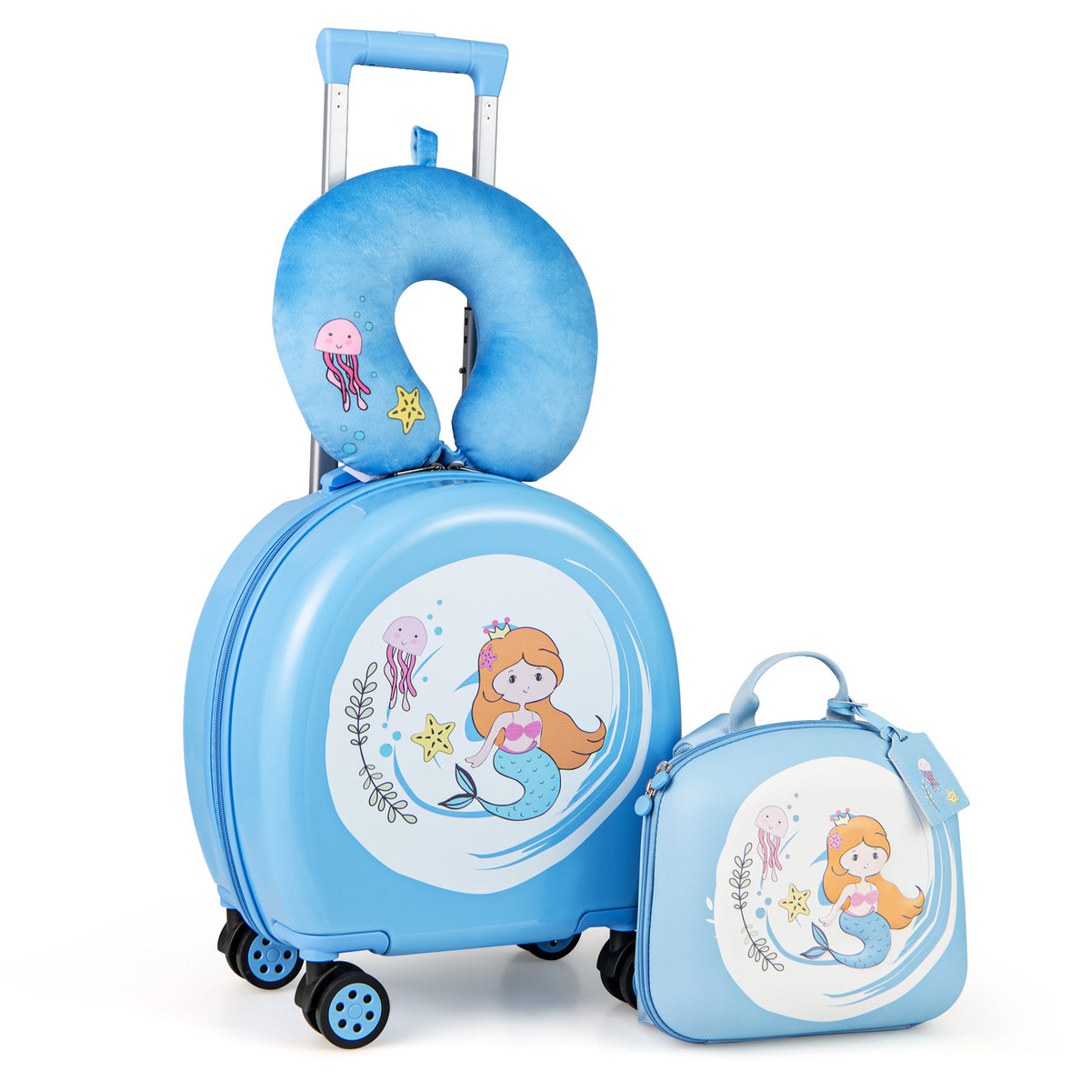 Kids Luggage Set with 14-Inch Carry-On Spinner & 10-Inch Backpack - Blue