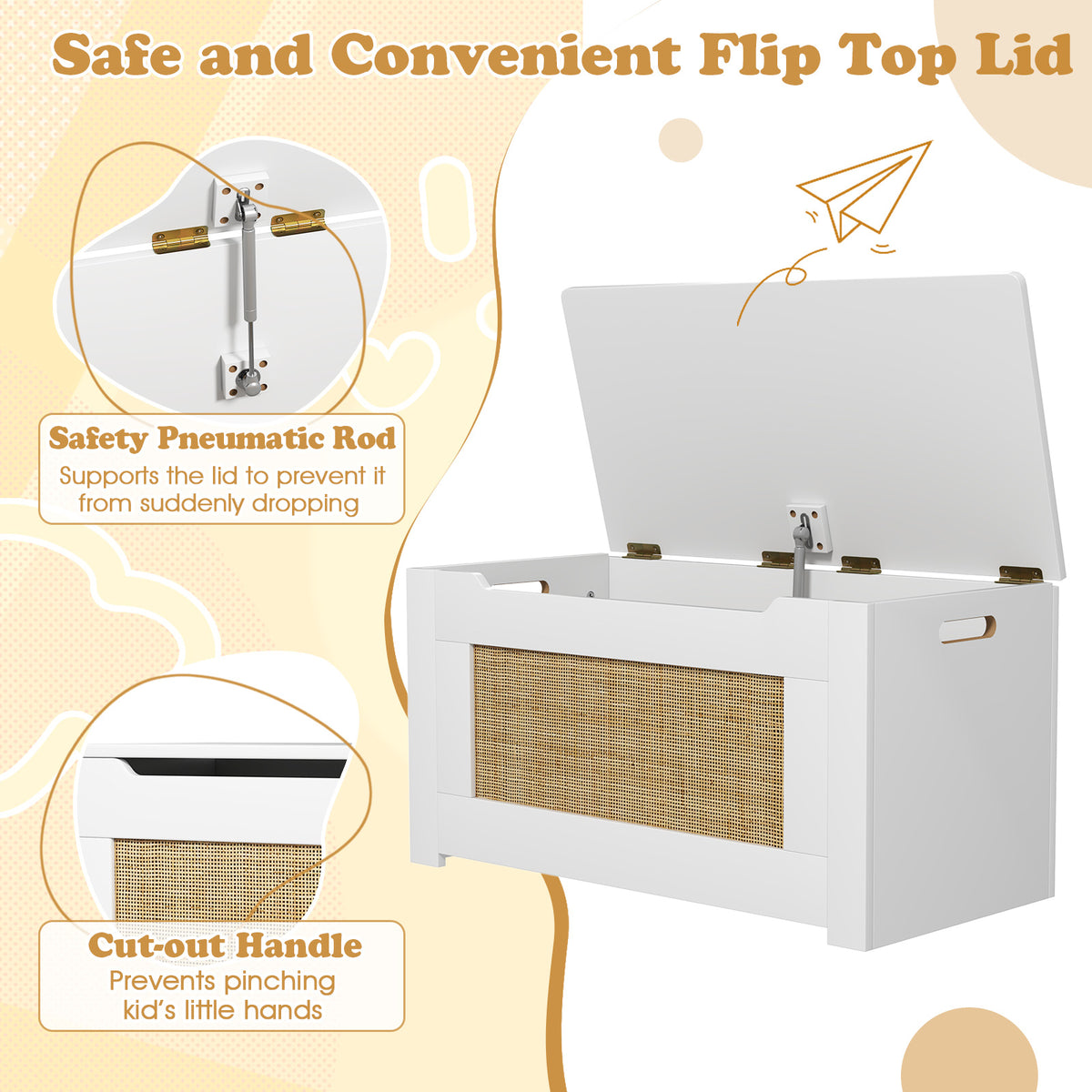 Kids Rattan Toy Storage Box with Flip Top Lid & Safety Hinge - White, Variation of THIS listing