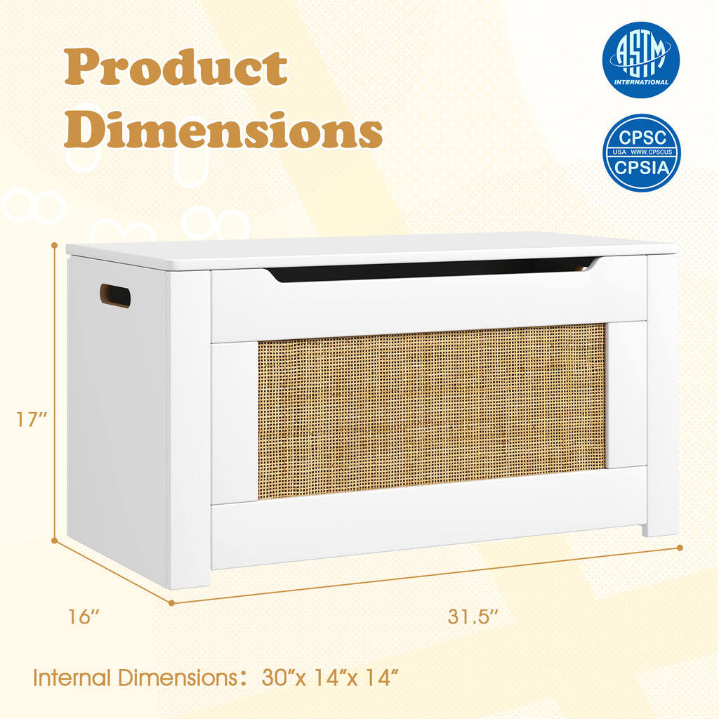Kids Rattan Toy Storage Box with Flip Top Lid & Safety Hinge - White, Variation of THIS listing