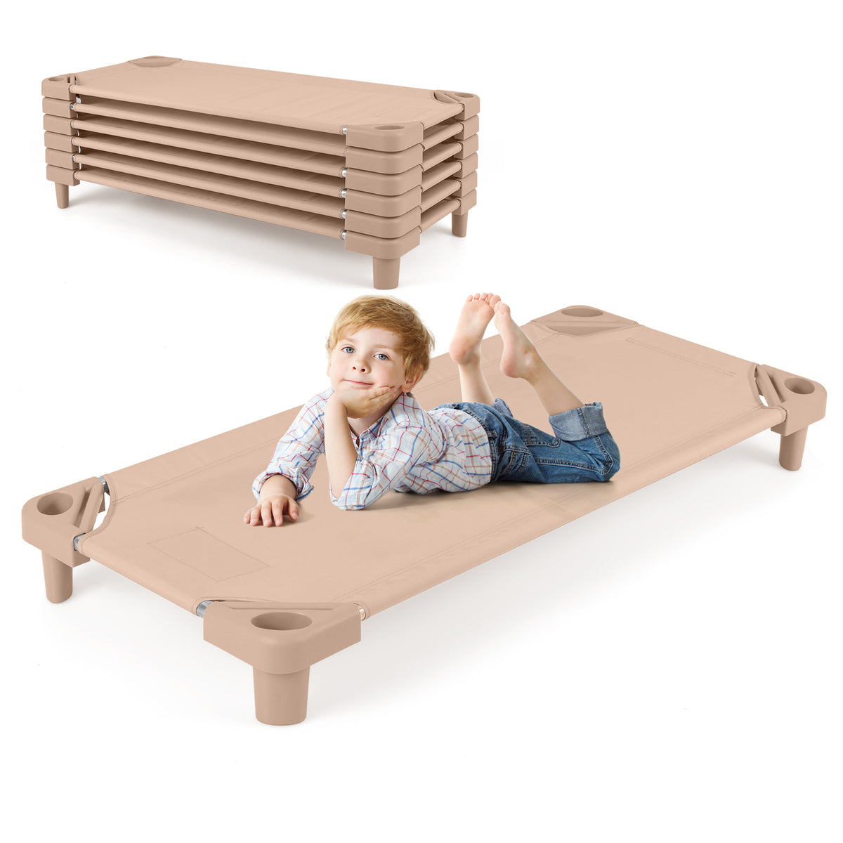 Kids Stackable Daycare Cot Set of 6 - 51 Inches, Blue, Detachable Oxford Cloth