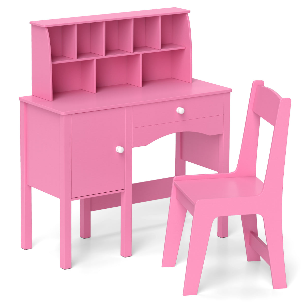 Kids Study Desk and Chair Set with Pink Storage Cabinet - 3+ Years