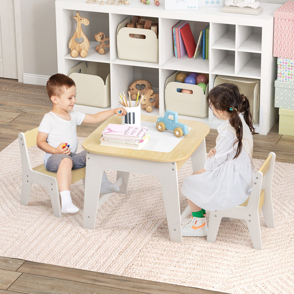 Kids' Table and Chairs Set with Double-Sized Desktop - Gray Variation