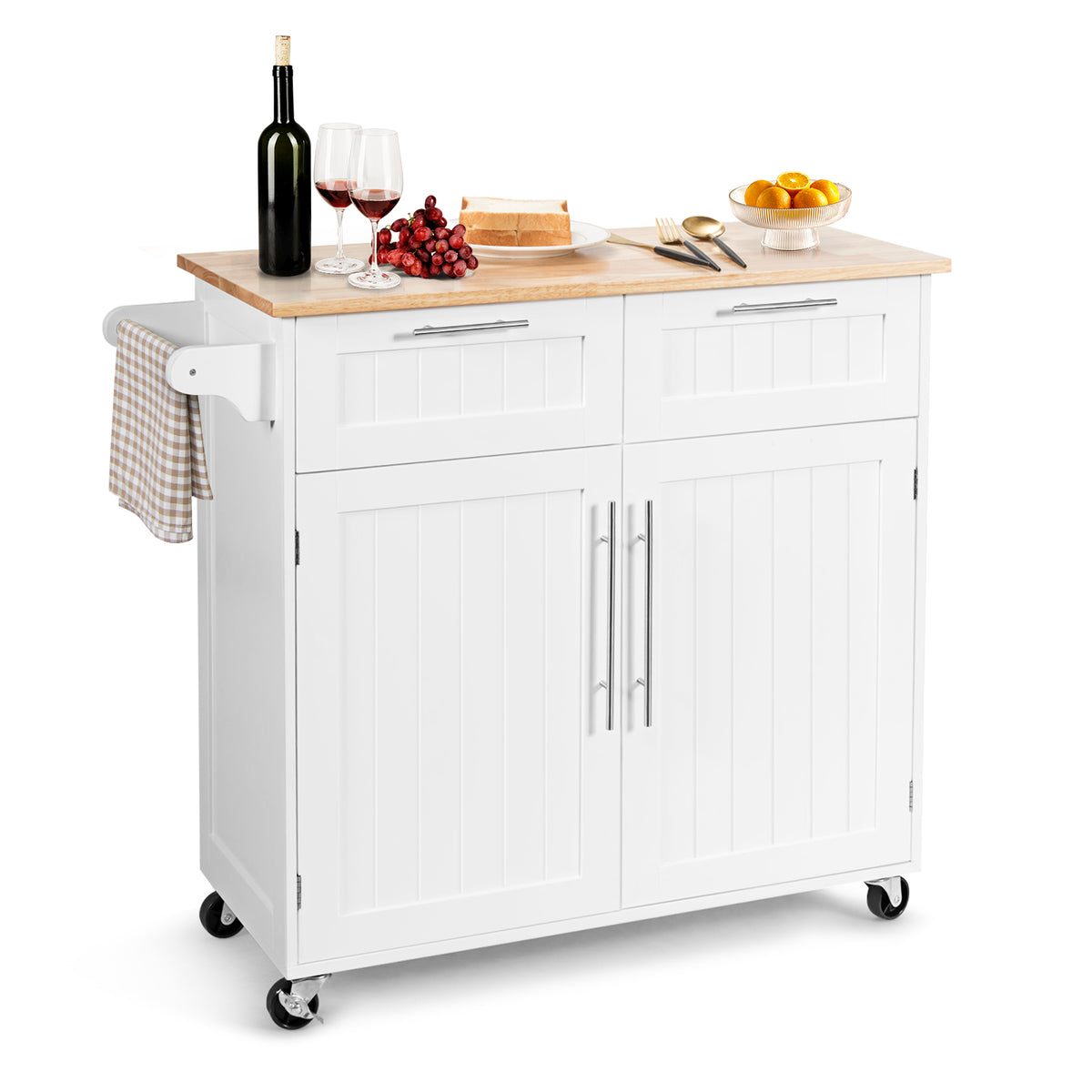 Kitchen Island Cart Rolling Storage Trolley with Drawers - Brown