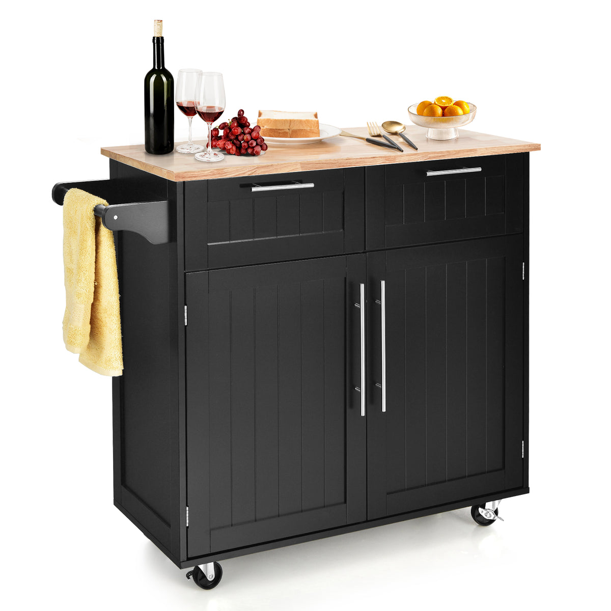 Kitchen Island Cart Rolling Storage Trolley with Drawers - Brown