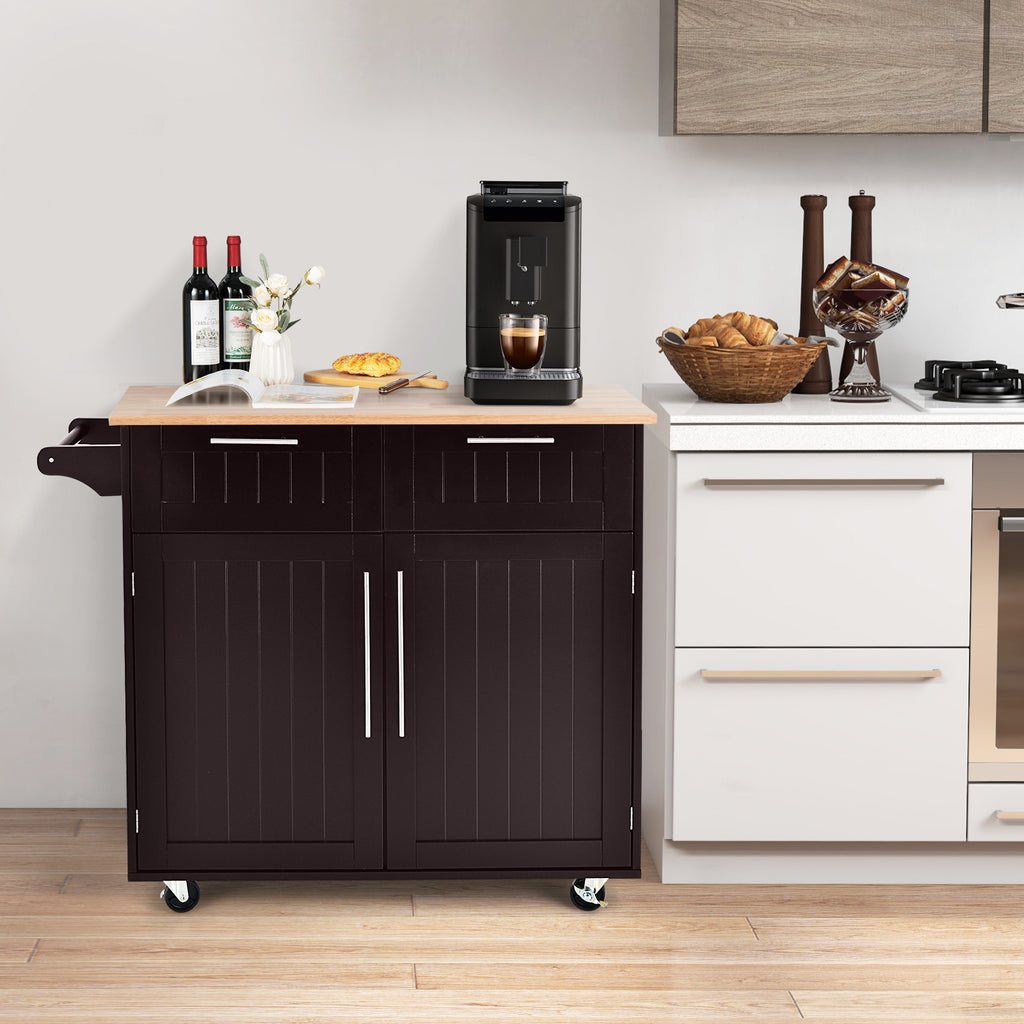 Kitchen Island Cart Rolling Storage Trolley with Drawers - Brown