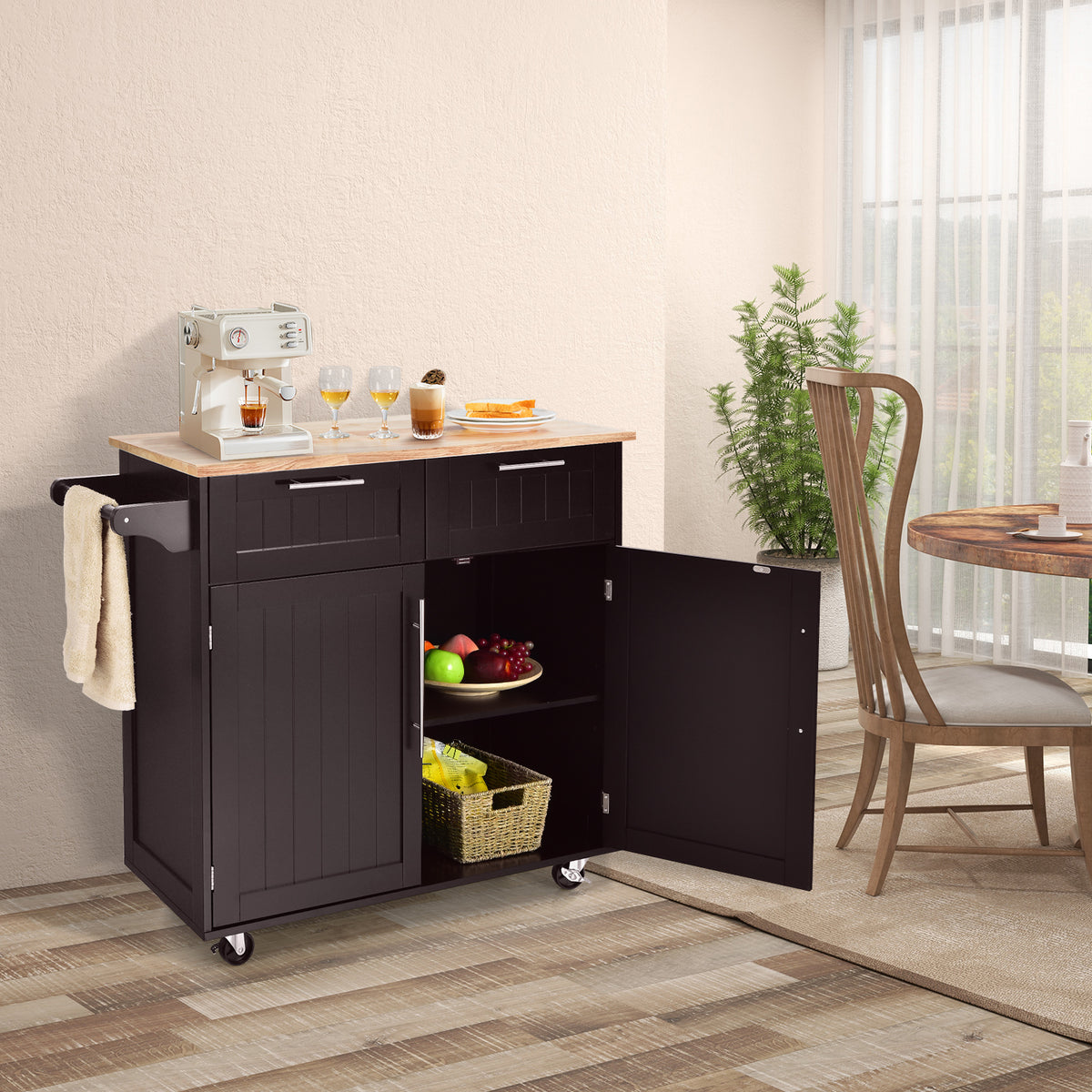 Kitchen Island Cart Rolling Storage Trolley with Drawers - Brown