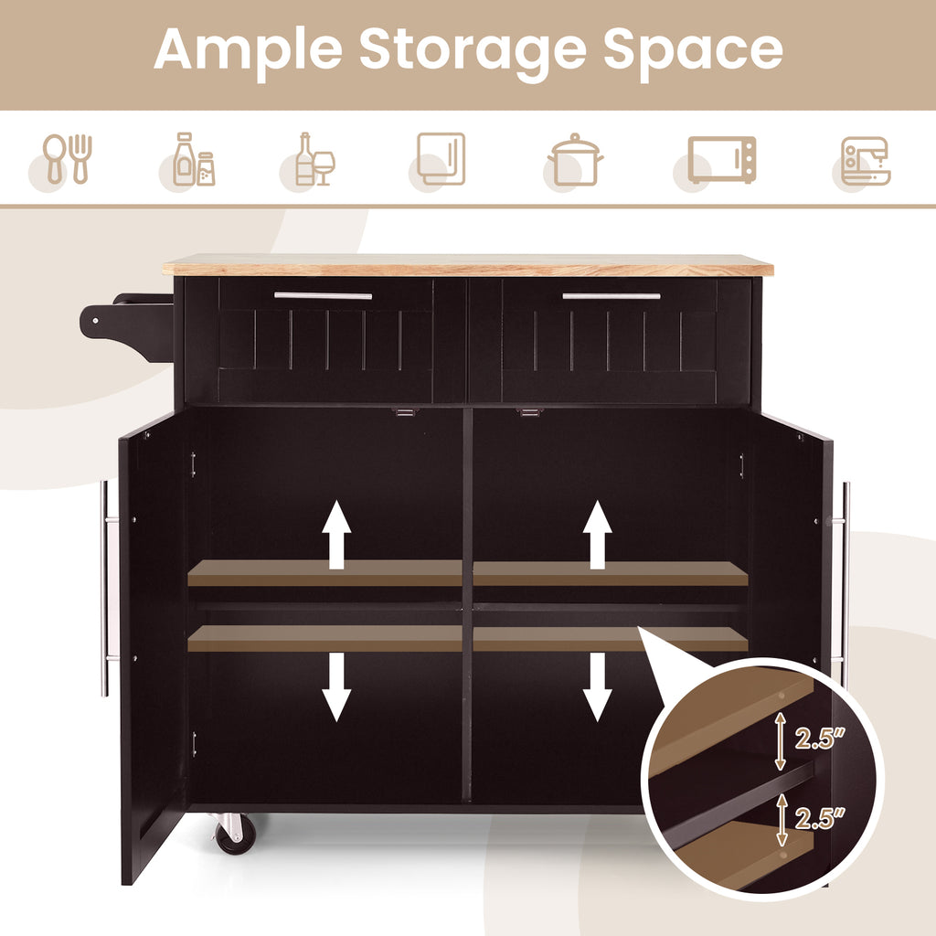 Kitchen Island Cart Rolling Storage Trolley with Drawers - Brown