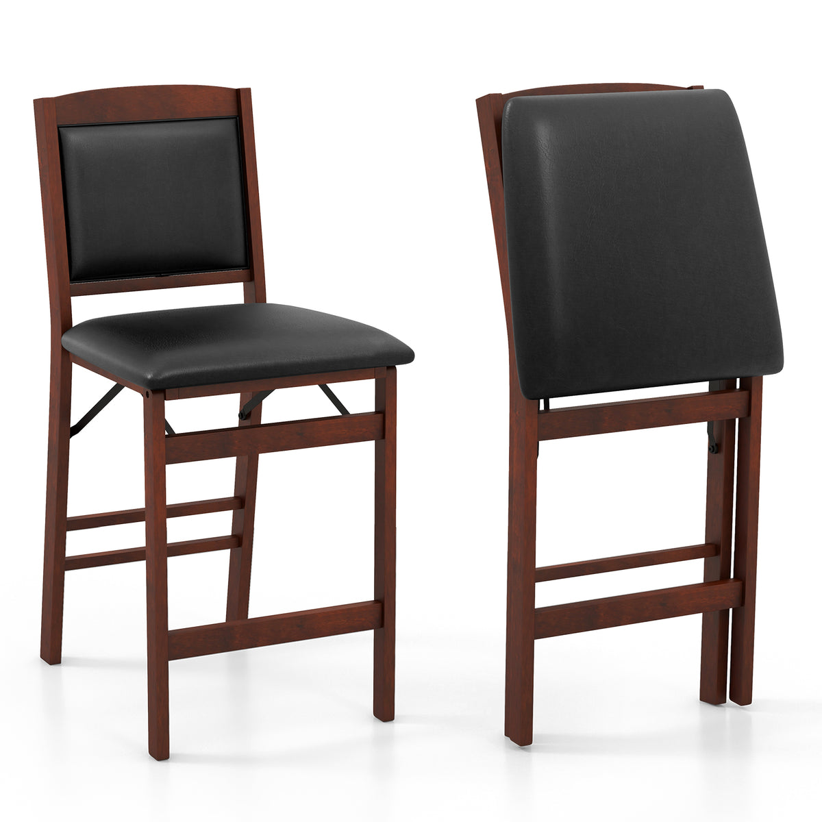 Folding Kitchen Bar Stool with PVC Leather Back, Brown