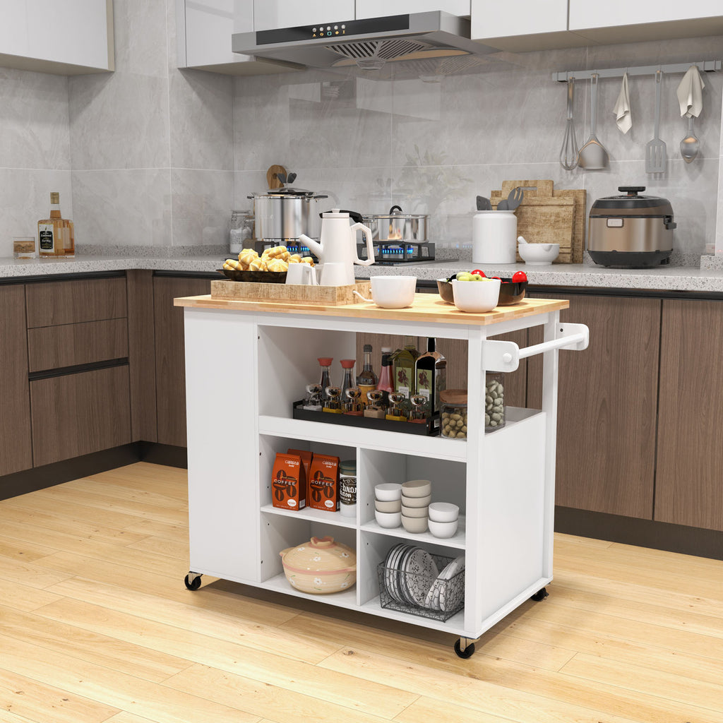 Kitchen Island Cart with Drawer Storage, White - Multiple Open Compartments