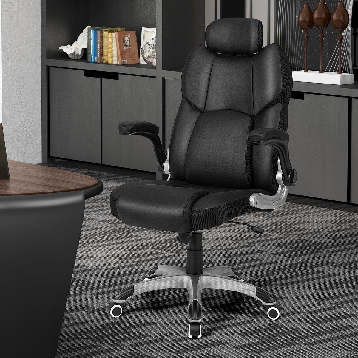 Kneading Massage Office Chair with Adjustable Headrest - Black