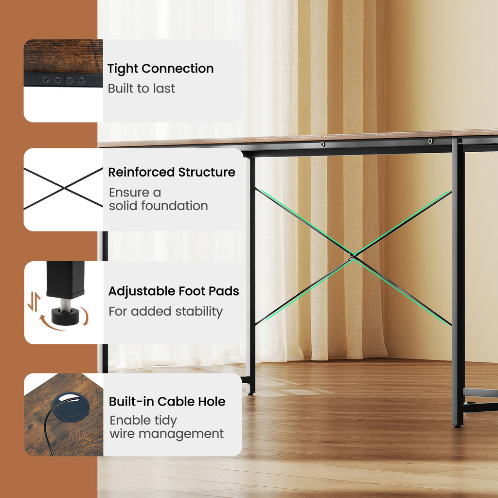 95-Inch L-Shaped Computer Desk for 2, Rustic Brown