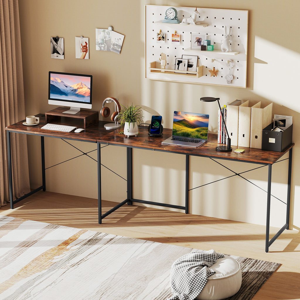 95-Inch L-Shaped Computer Desk for 2, Rustic Brown