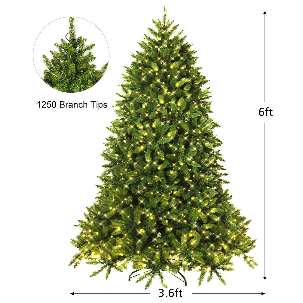 6 Ft Artificial Fir Christmas Tree with LED Lights & Branch Tips - Costway