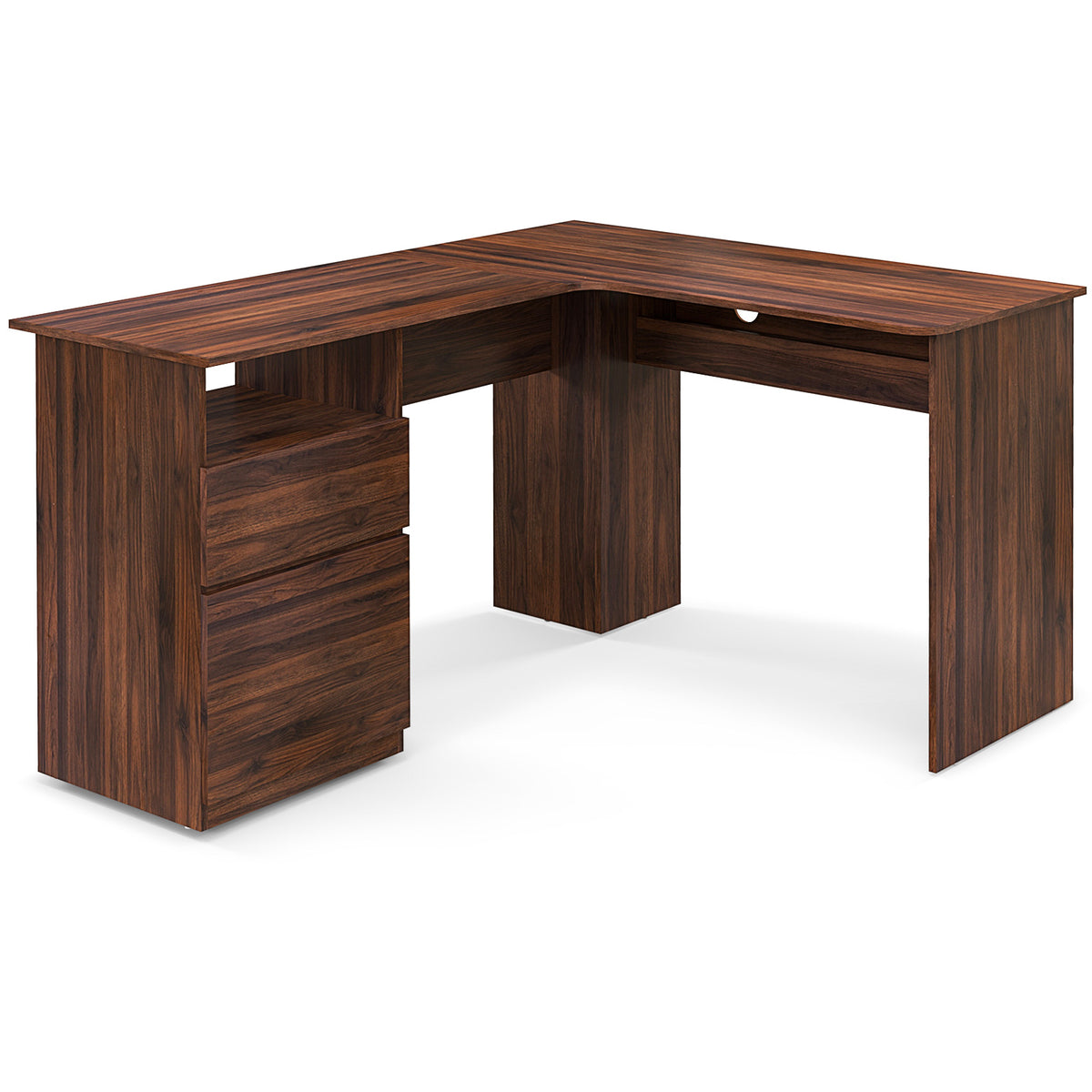 L-Shaped Computer Desk with Drawers & Charging – White