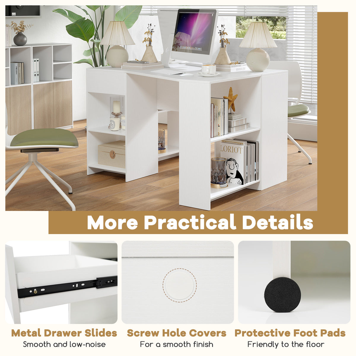 48-Inch L-Shaped Computer Desk with Drawer - White