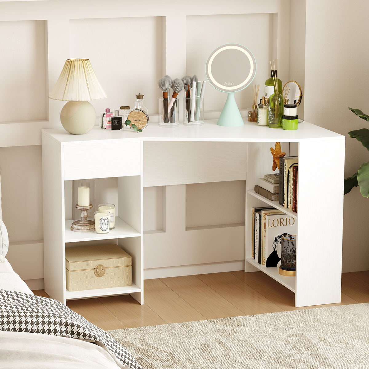 48-Inch L-Shaped Computer Desk with Drawer - White