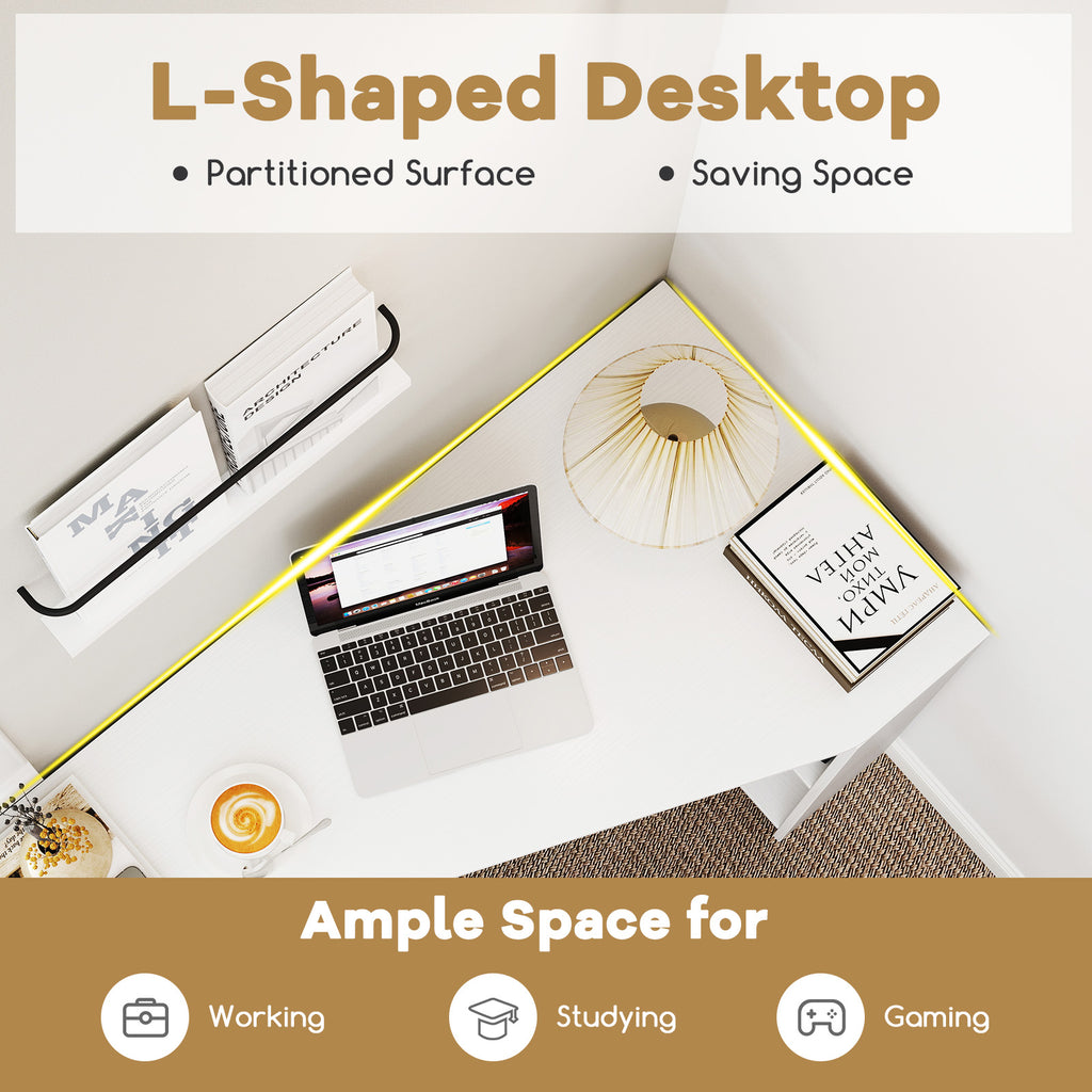 48-Inch L-Shaped Computer Desk with Drawer - White