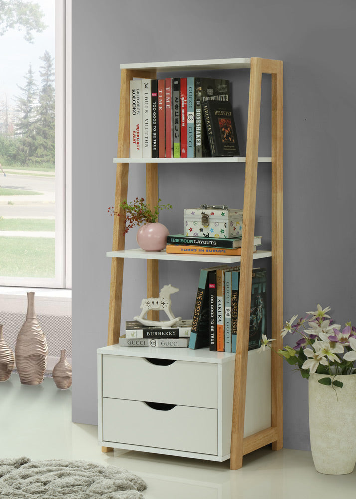 4-Tier Ladder Bookshelf with 2 Drawers Storage - Black