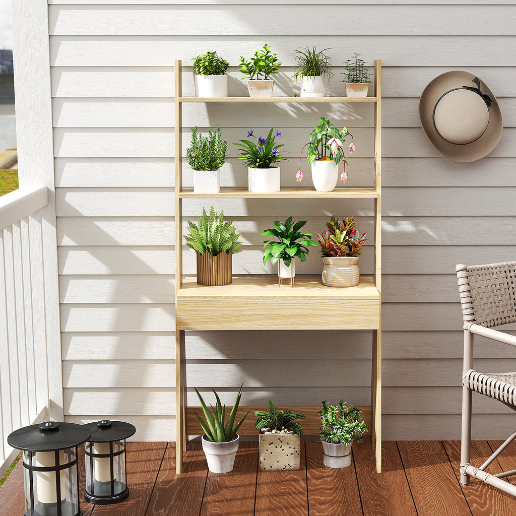 Ladder Shelf Desk with Pull-out Drawer and Anti-Toppling Device